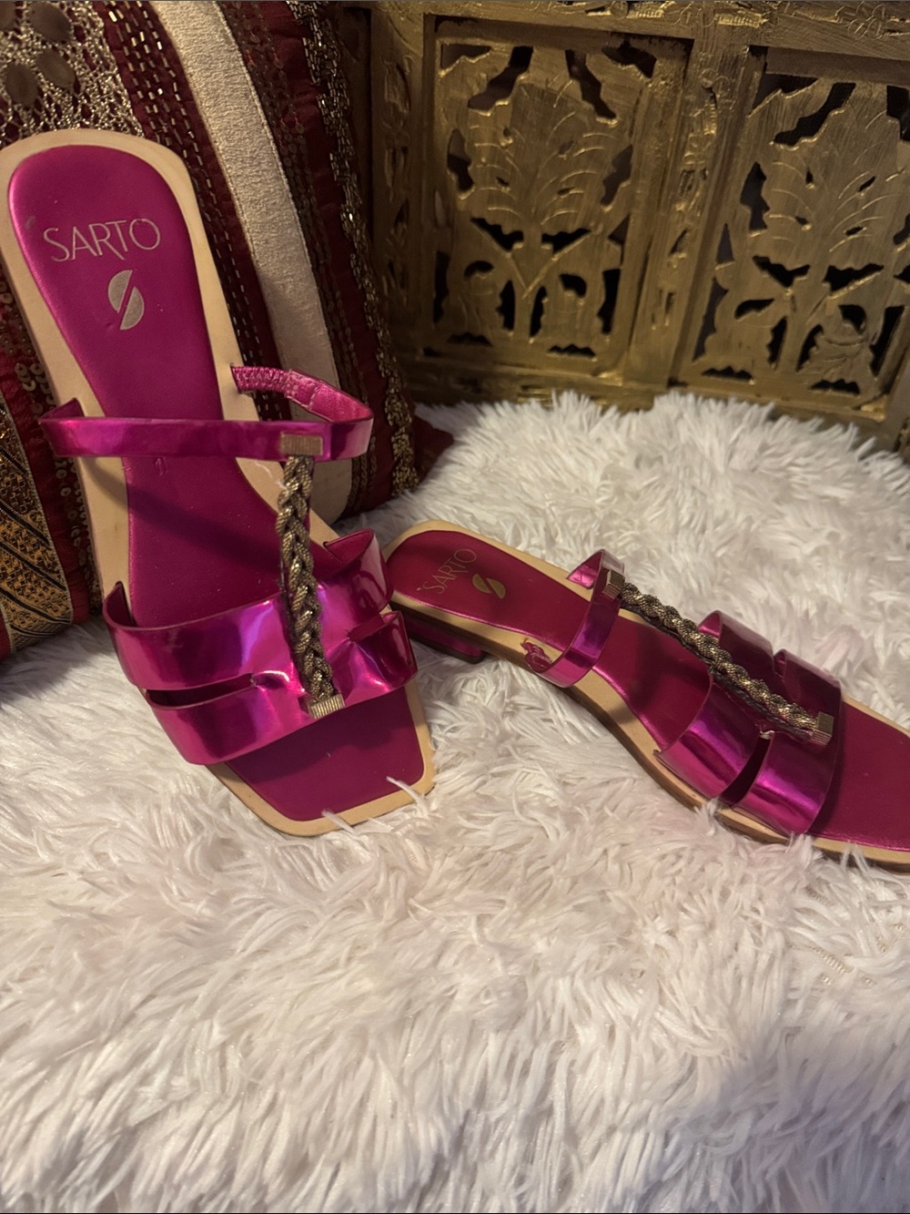 Women's Metallic Fuchsia Braided-Strap Sandals Franco Sarto